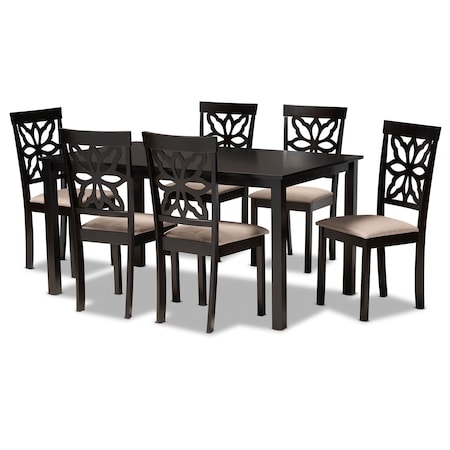 Baxton Studio Dallas Sand Upholstered and Brown Finished Wood 7-Piece Dining Set 171-10955-10519